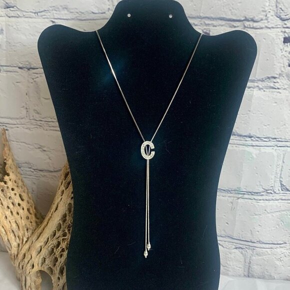 Boutique Jewelry - Glass Pave Sliding Initial C Pendant 26 Inch Necklace